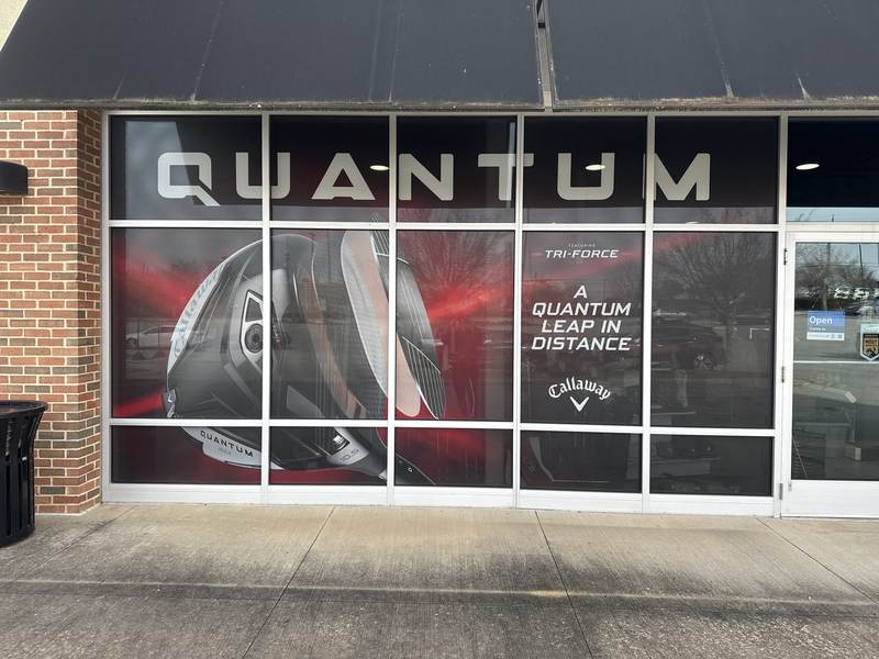 Perforated window graphics, storefront