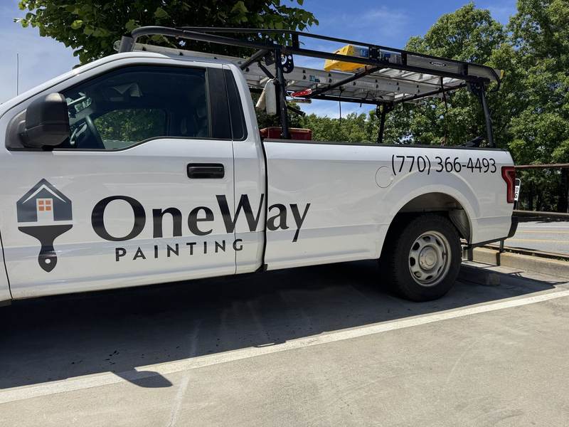 Cut-vinyl lettering, work truck